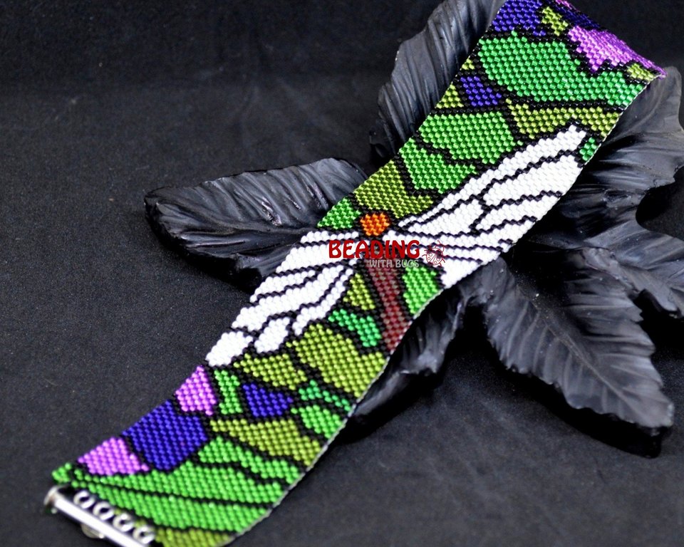 STAINED GLASS DRAGONFLY: A Peyote Stitch Beaded Bracelet Pattern by Bead with Bugs
