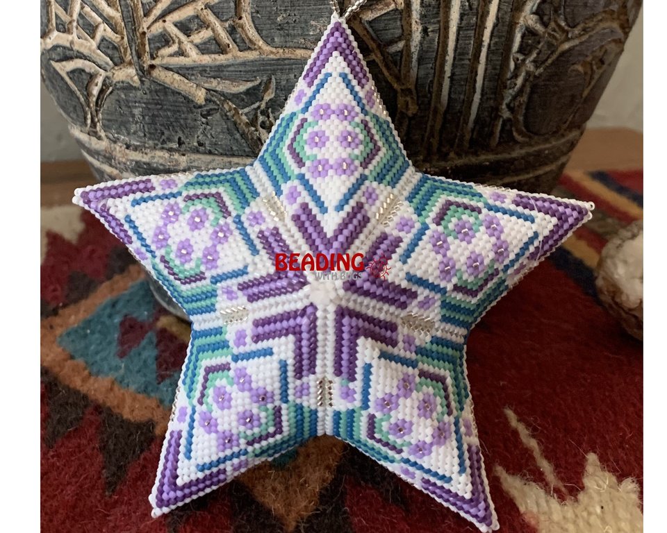 Soft-Colored Anemone Beaded Star Pattern - 3D Peyote Stitch Ornament for Year-Round Display