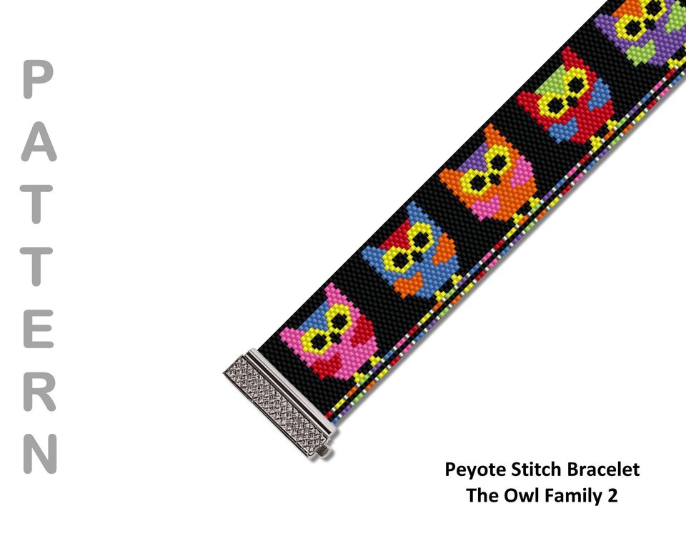 THE OWL FAMILY: A Peyote Stitch Beaded Bracelet Pattern by Bead with Bugs