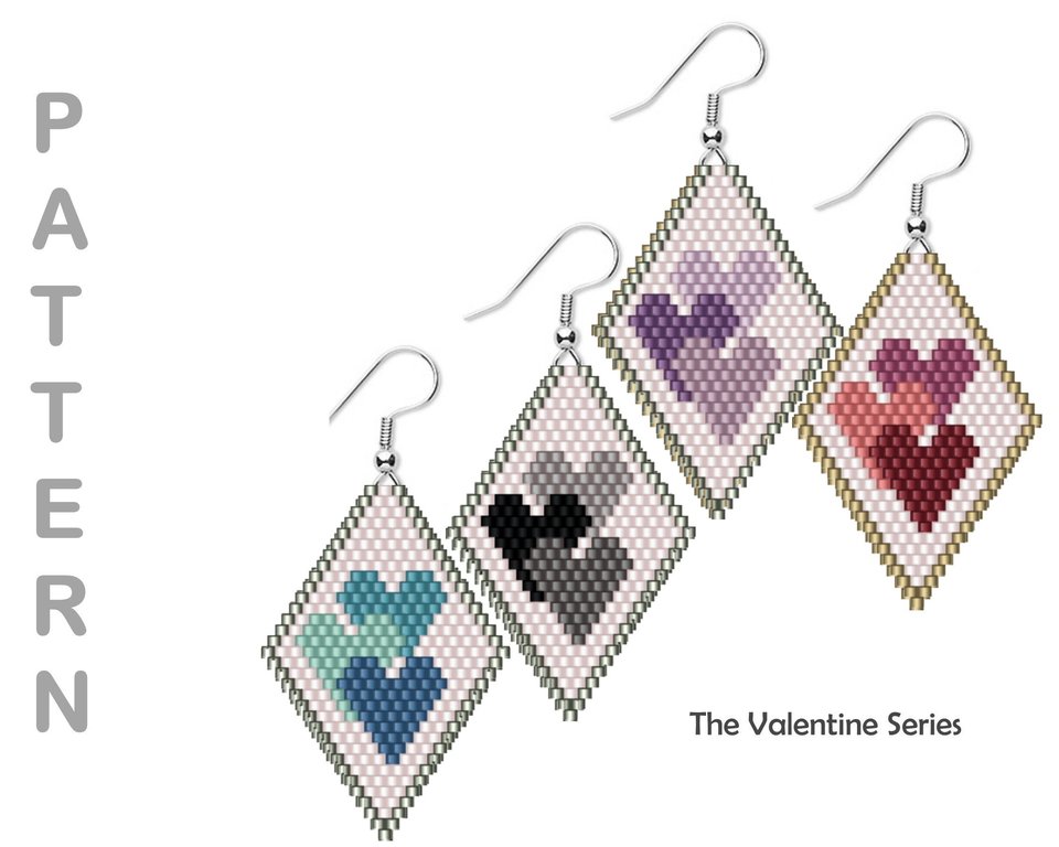 VALENTINE SERIES:  Brick Stitch Beaded Earrings Pattern by Bead with Bugs