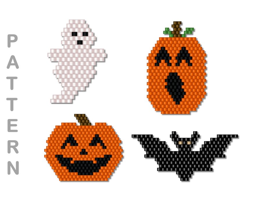 HALLOWEEN SET:  Brick Stitch Beaded Earrings Pattern by Bead with Bugs