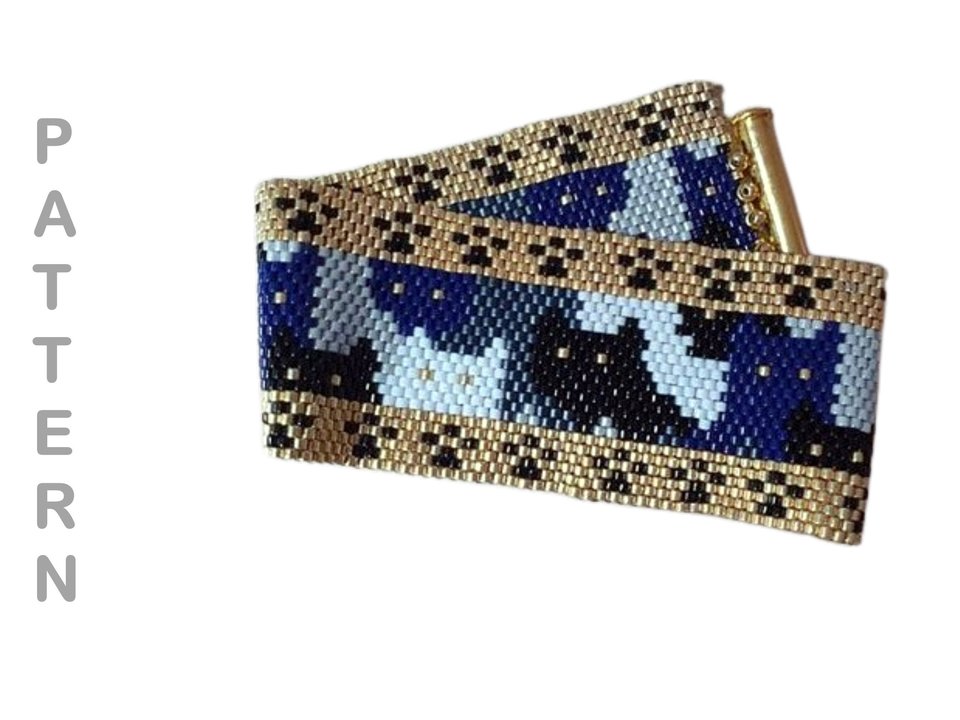 CAT CROWD: A Peyote Stitch Beaded Bracelet Pattern by Bead with Bugs