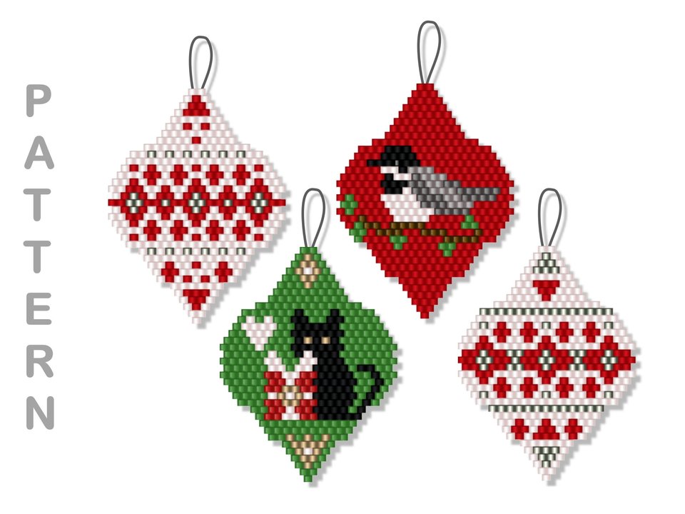 CLASSIC CHRISTMAS 2:  Beaded Brick Stitch Ornament Pattern by Bead with Bugs