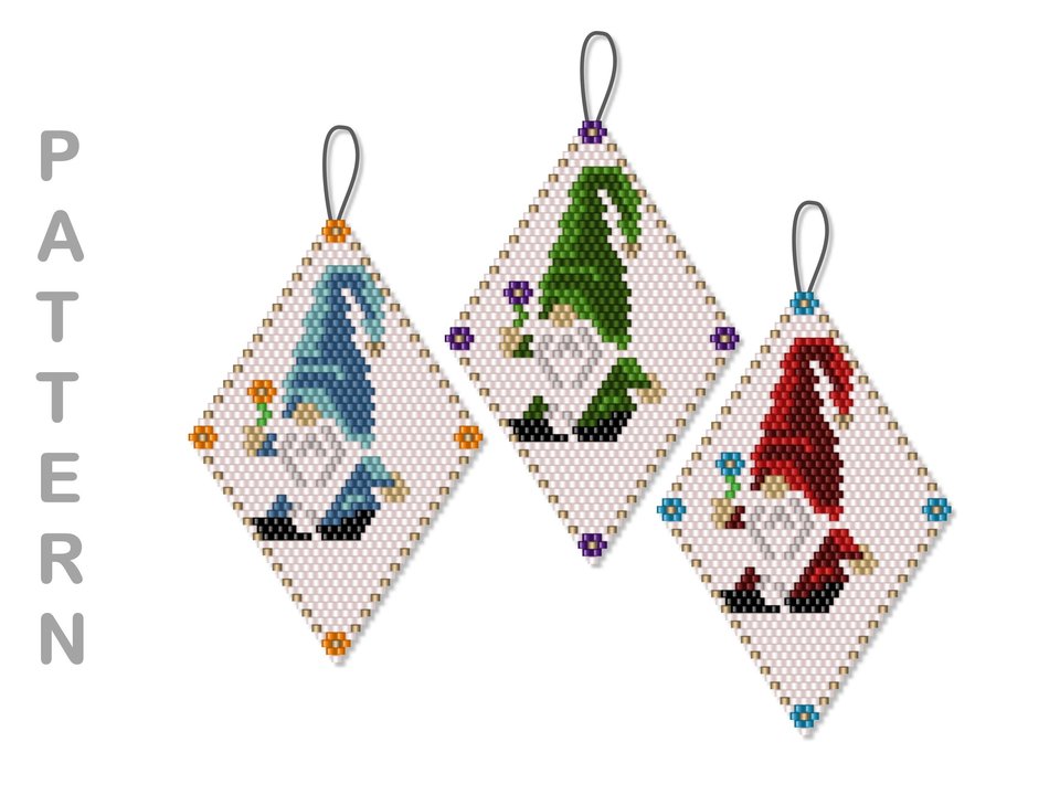 GNOMES:  Beaded Brick Stitch Ornament Pattern by Bead with Bugs
