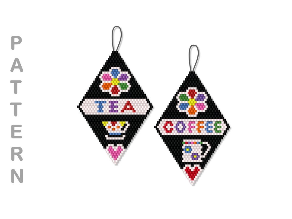 TEA AND COFFEE:  Beaded Brick Stitch Ornament Pattern by Bead with Bugs
