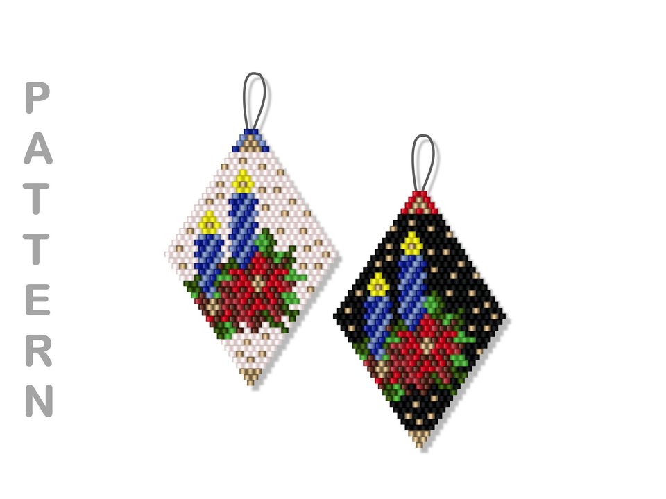 CHRISTMAS CANDLES:  Beaded Brick Stitch Ornament Pattern by Bead with Bugs