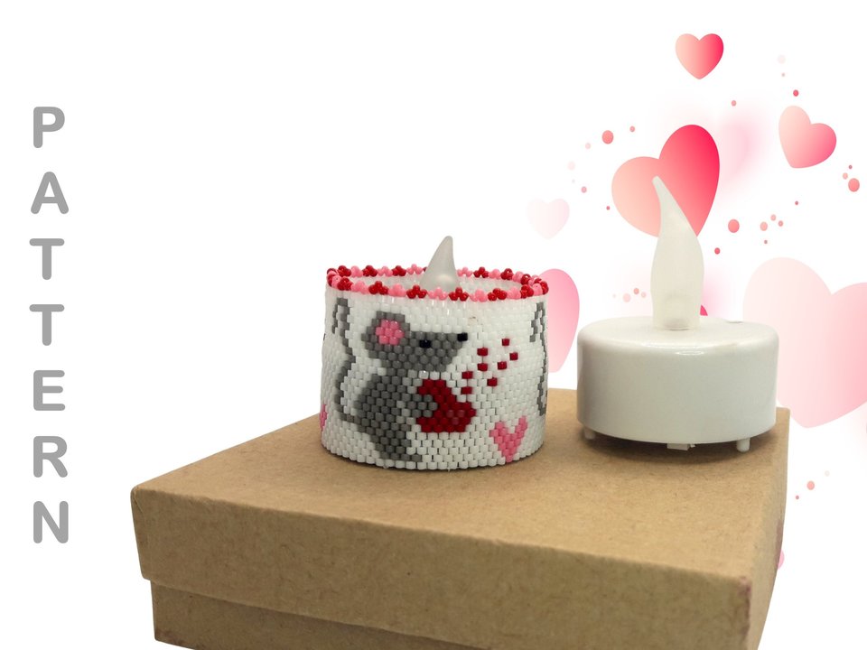 VALENTINE MICE: Peyote Stitch Beaded Tea Light Cover Pattern by Bead with Bugs
