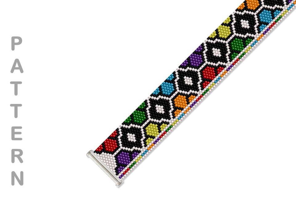 Peyote Stitch Beaded Bracelet Pattern by Bead with Bugs, Bright Stained Glass