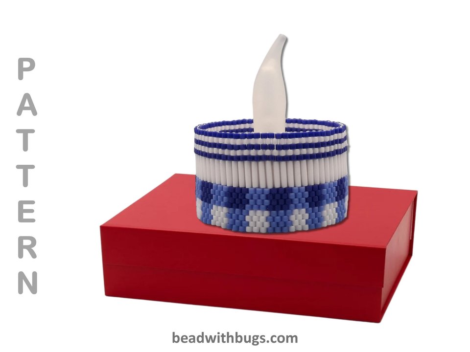 BLUE GINGHAM: Peyote Stitch Beaded Tea Light Cover Pattern by Bead with Bugs