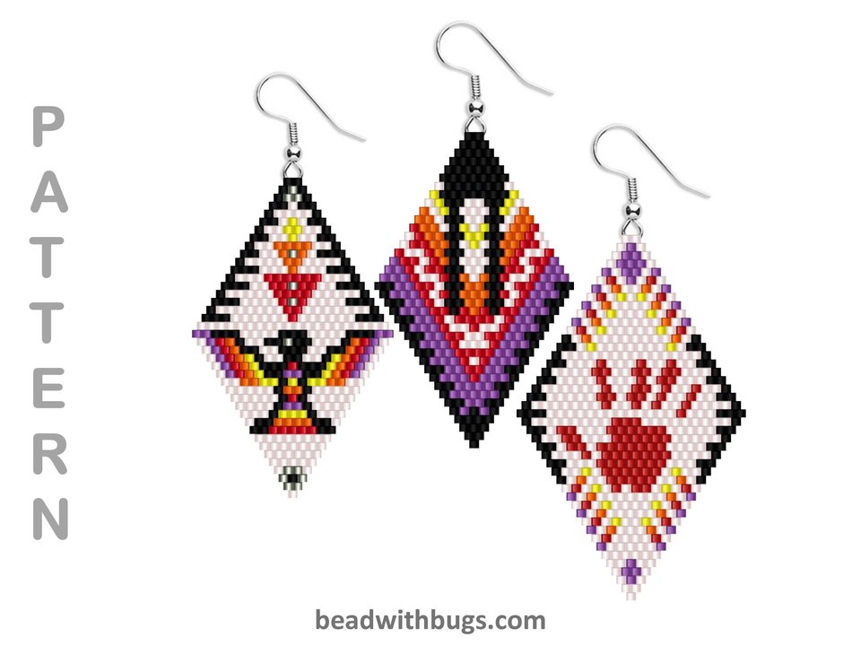 FIRST NATIONS SERIES:  Brick Stitch Beaded Earrings Pattern by Bead with Bugs