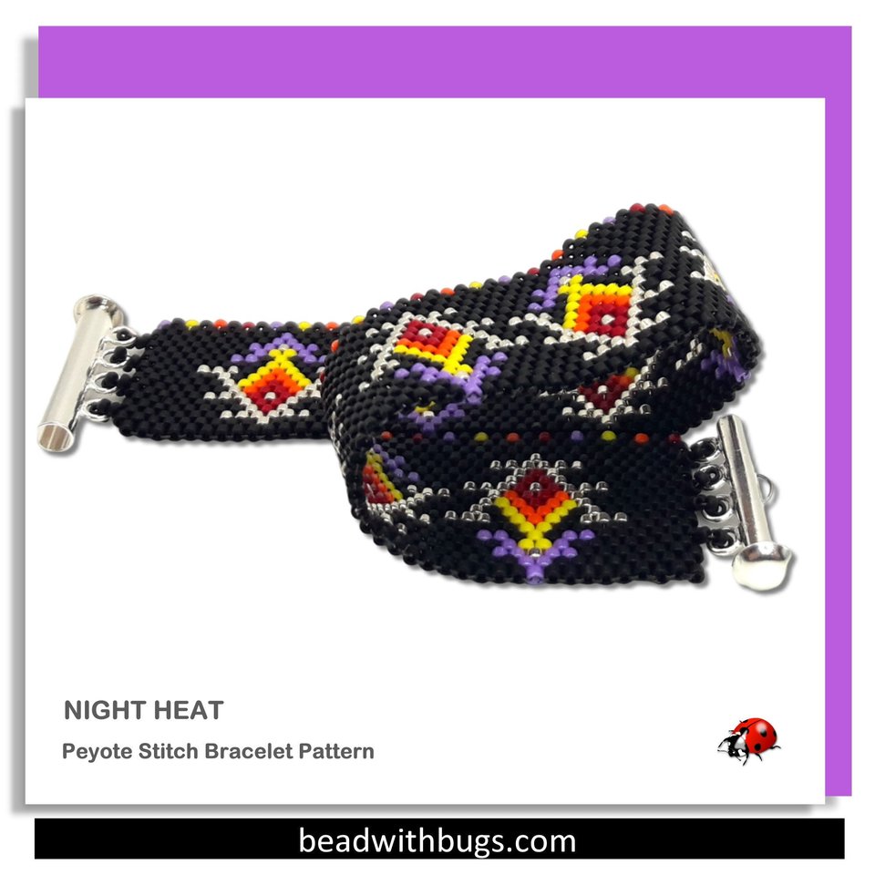 NIGHT HEAT:  A Peyote Stitch Beaded Bracelet Pattern by Bead with Bugs