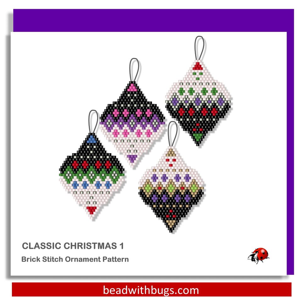 CLASSIC CHRISTMAS:  Beaded Brick Stitch Ornament Pattern by Bead with Bugs