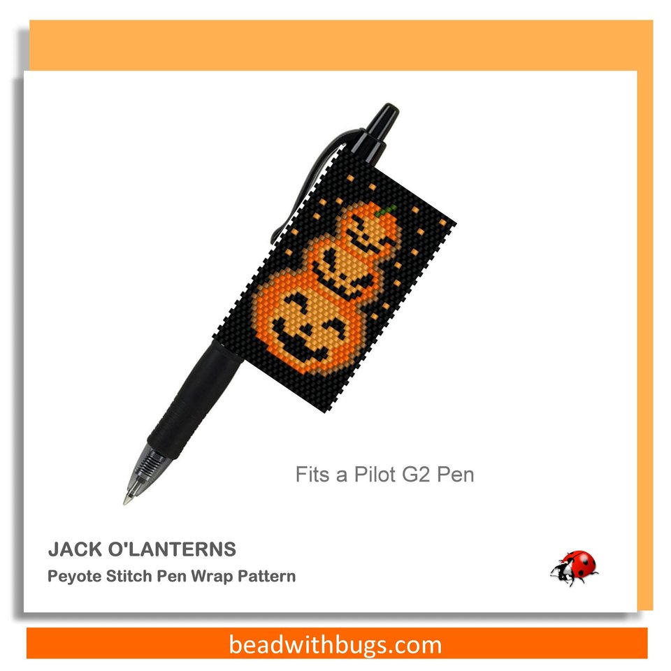 JACK O'LANTERNS:  Peyote Stitch Beaded Pen Wrap by Bead with Bugs