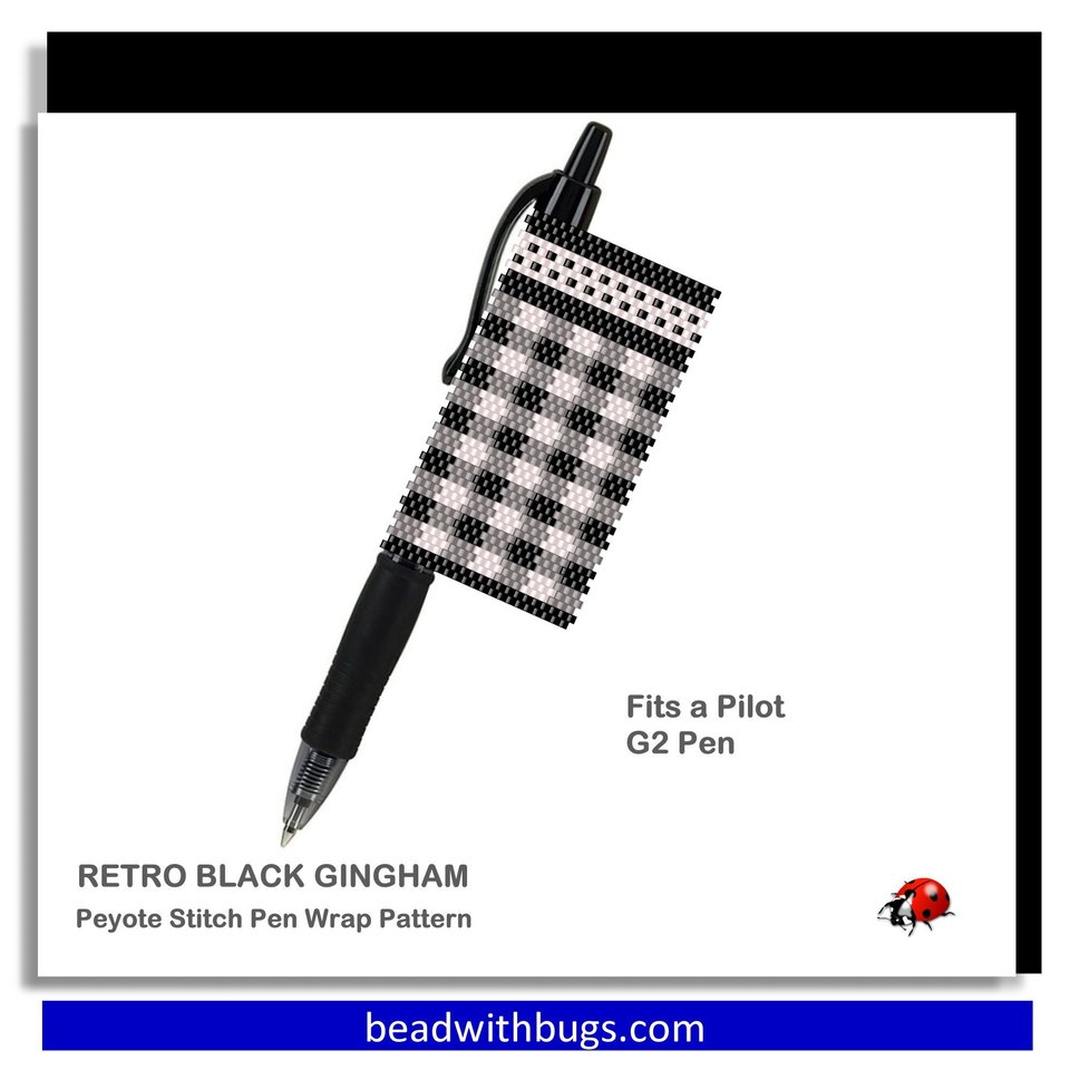 BLACK GINGHAM: Peyote Stitch Beaded Pen Wrap by Bead with Bugs