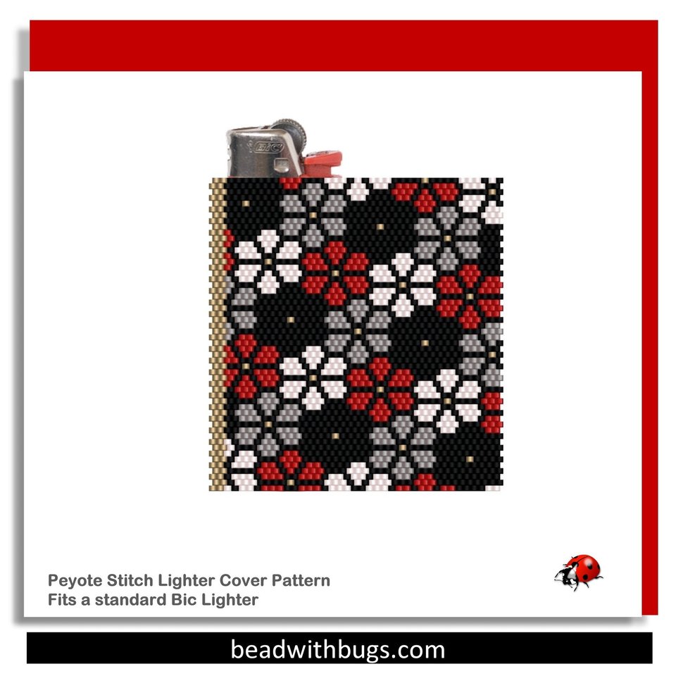 ABSENT FLOWERS:  Peyote Stitch Beaded Lighter Cover by Bead with Bugs