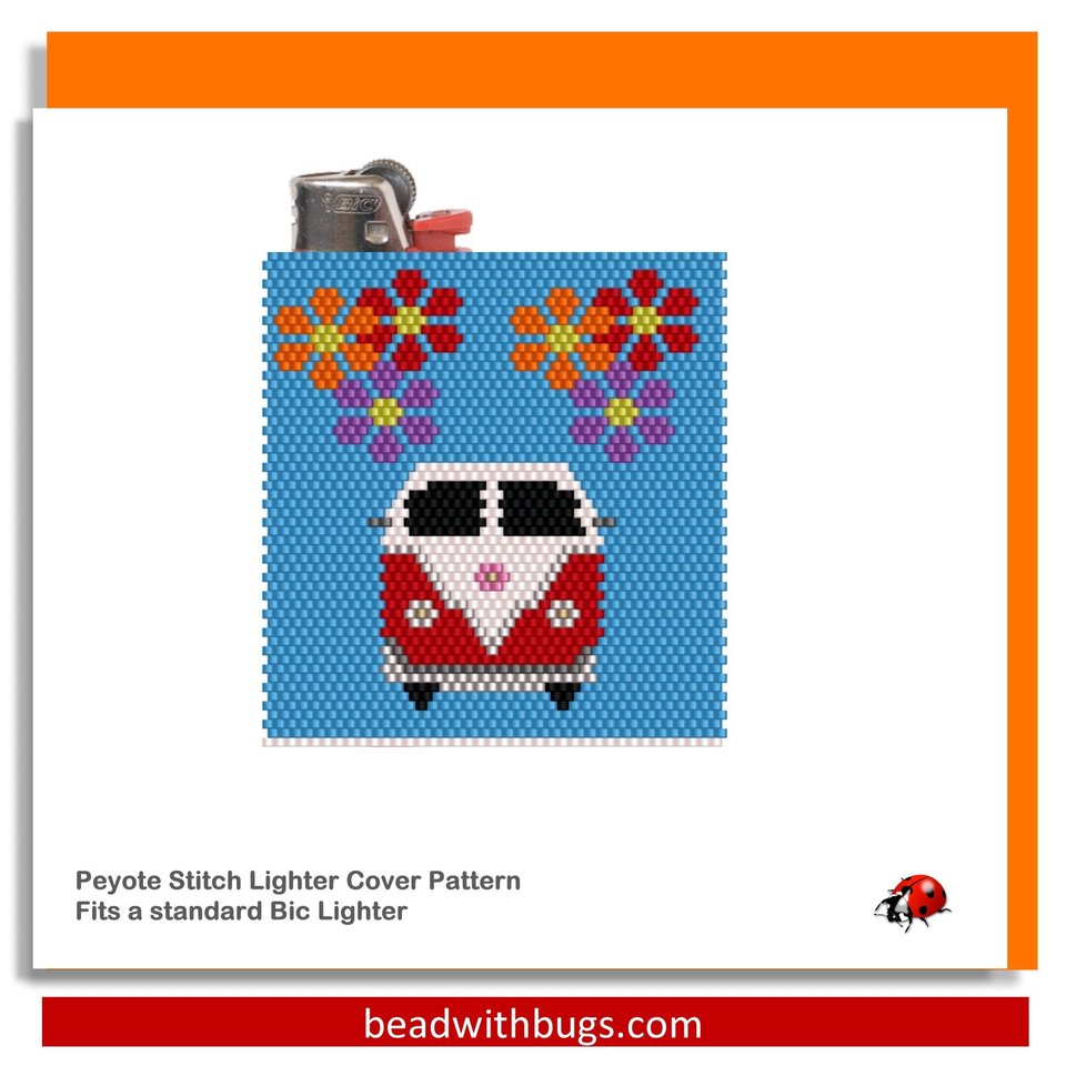 LOVE BUG:  Peyote Stitch Beaded Lighter Cover by Bead with Bugs