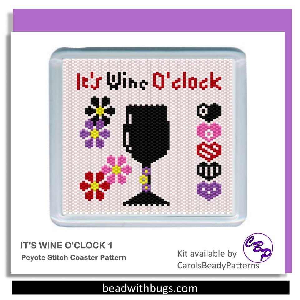 WINE O'CLOCK: Peyote Stitch Beaded Coaster Pattern by Bead with Bugs