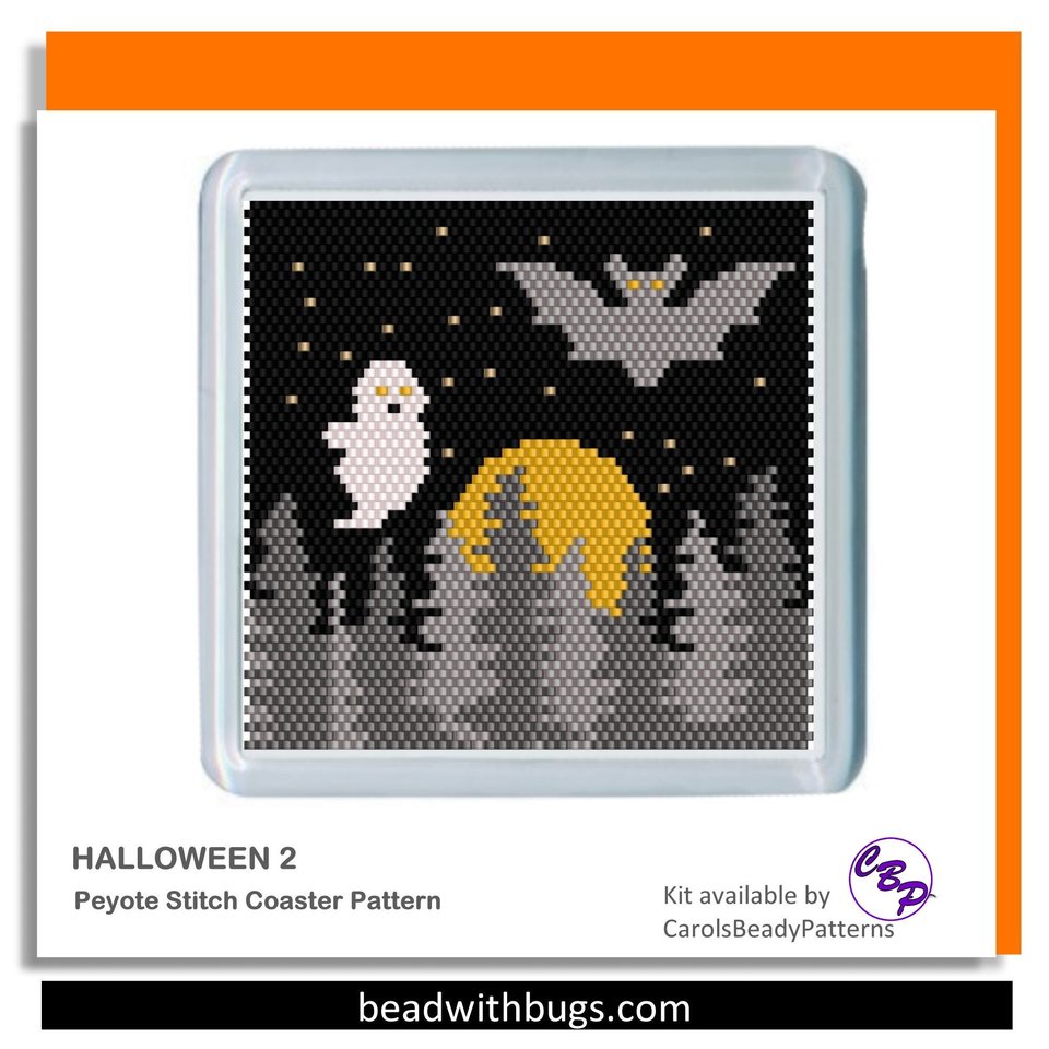 HALLOWEEN 2: Peyote Stitch Beaded Coaster Pattern by Bead with Bugs