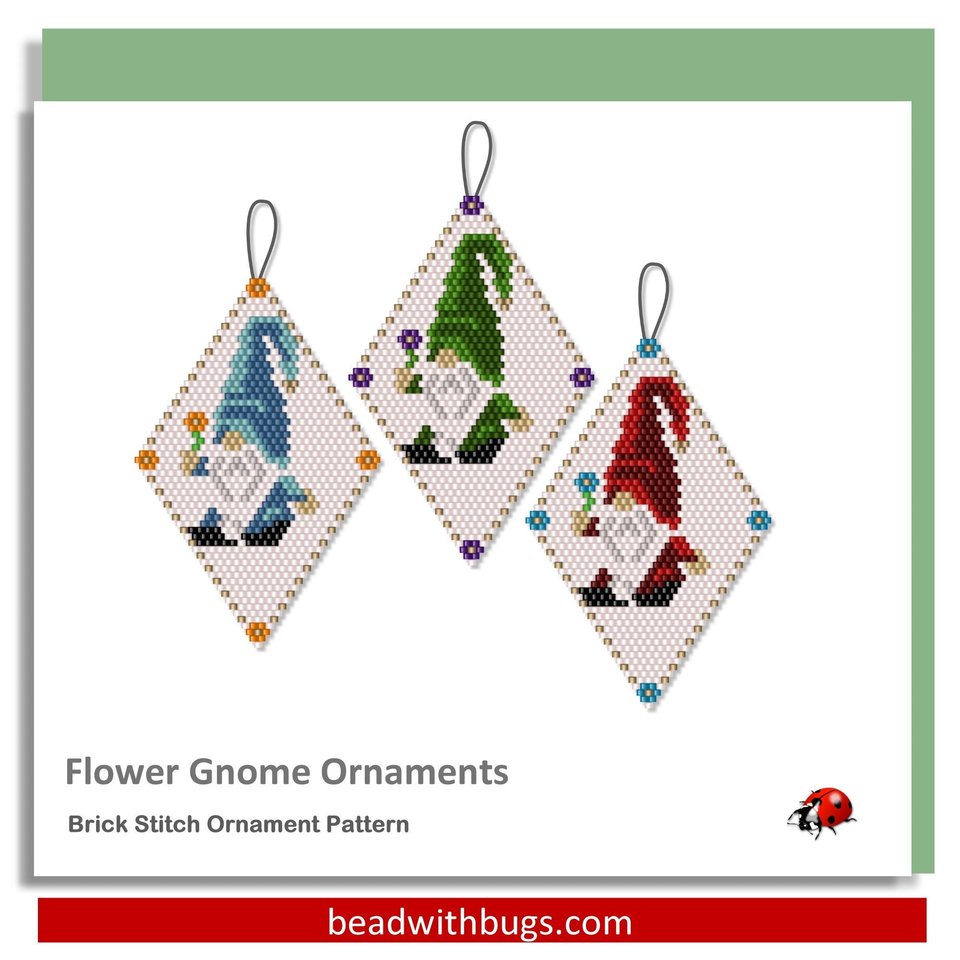 GNOMES:  Beaded Brick Stitch Ornament Pattern by Bead with Bugs