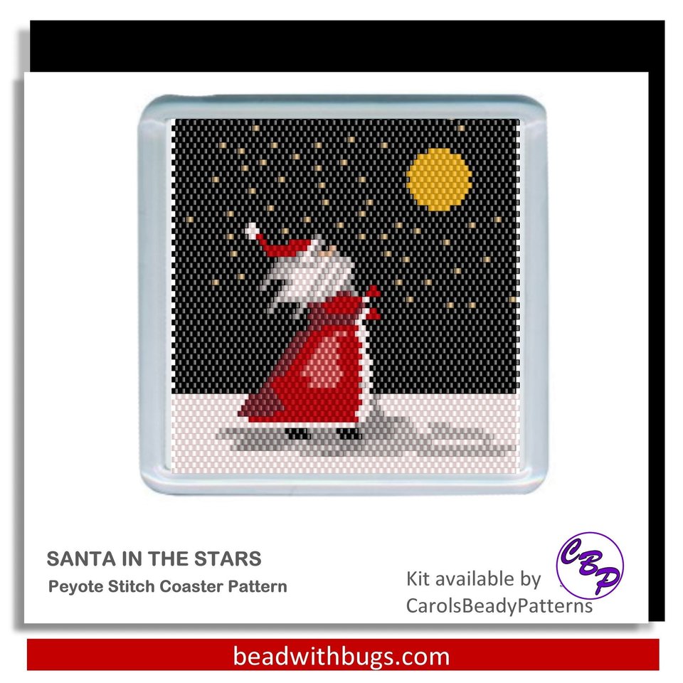 SANTA in the STARS: Peyote Stitch Beaded Coaster Pattern by Bead with Bugs