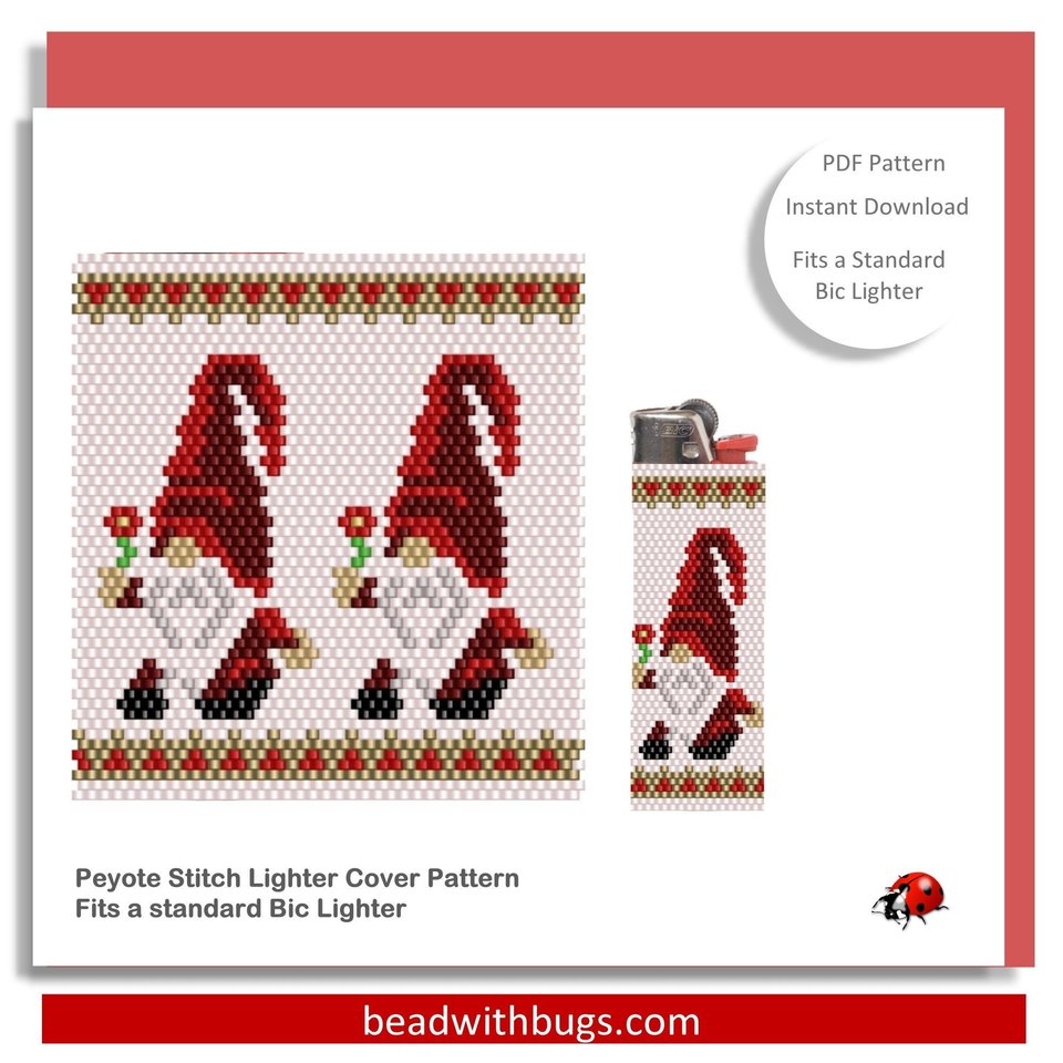 GNOMES:  Peyote Stitch Beaded Lighter Cover by Bead with Bugs