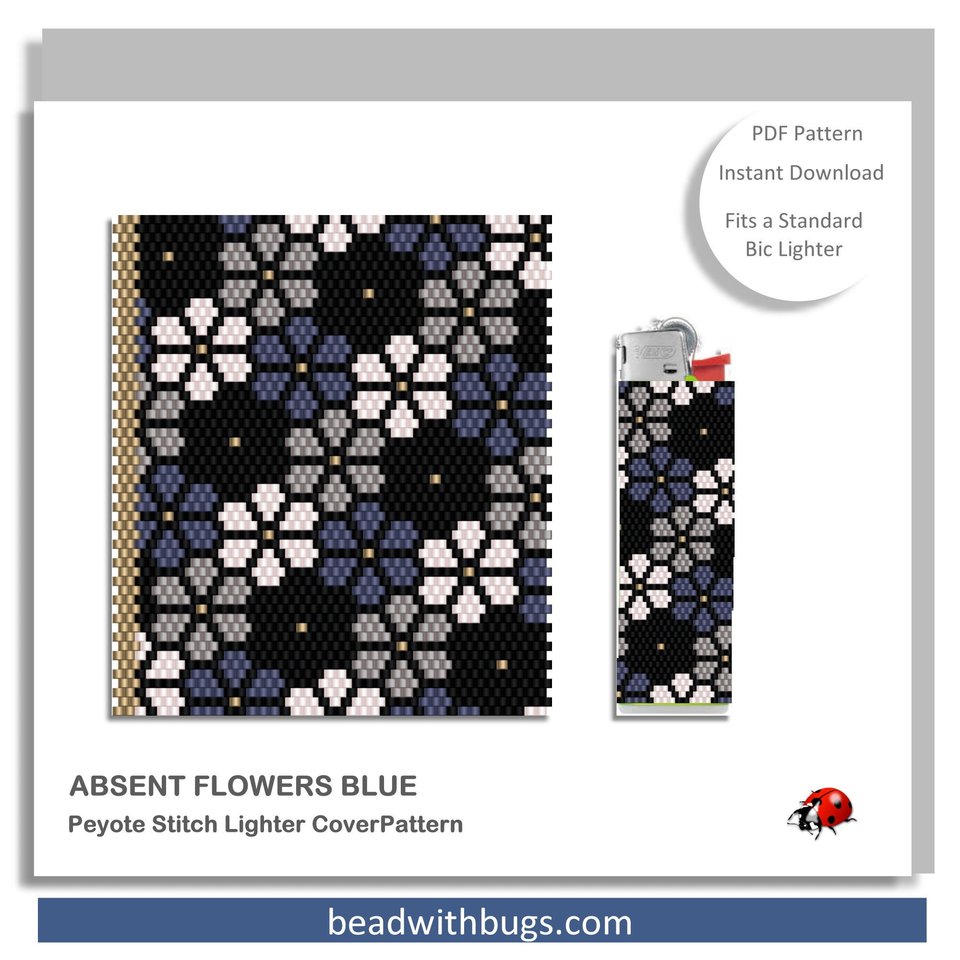 ABSENT FLOWERS:  Peyote Stitch Beaded Lighter Cover by Bead with Bugs