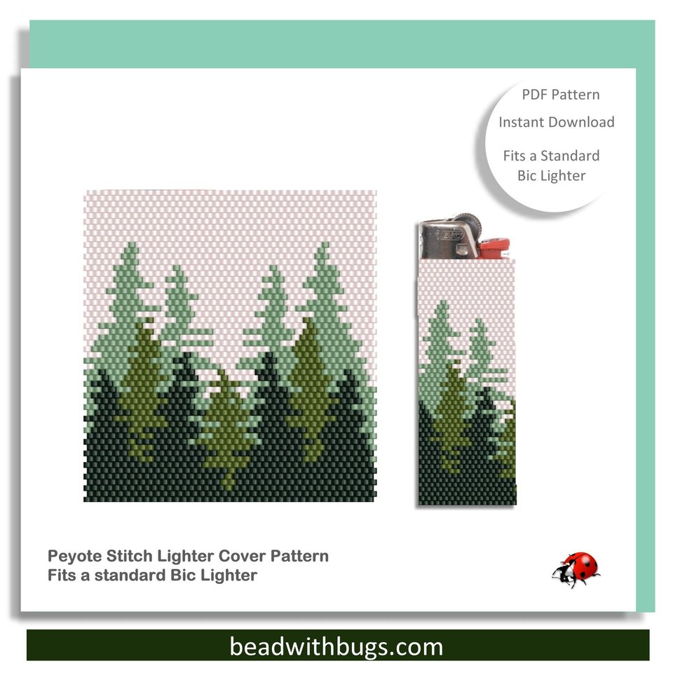 DEEP WOODS:  Peyote Stitch Beaded Lighter Cover by Bead with Bugs