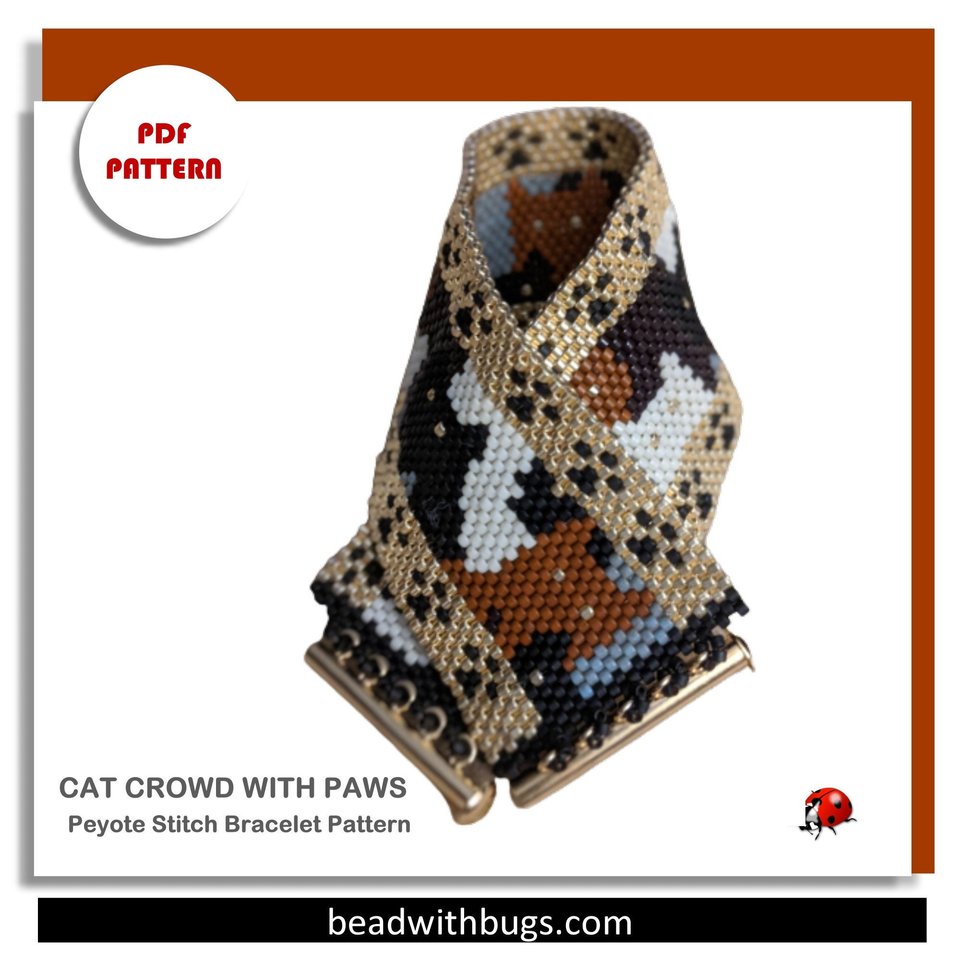 CAT CROWD:  A Peyote Stitch Beaded Bracelet Pattern by Bead with Bugs