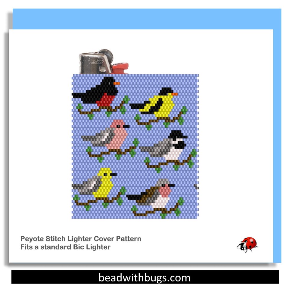 BACKYARD BIRDS:  Peyote Stitch Beaded Lighter Cover by Bead with Bugs