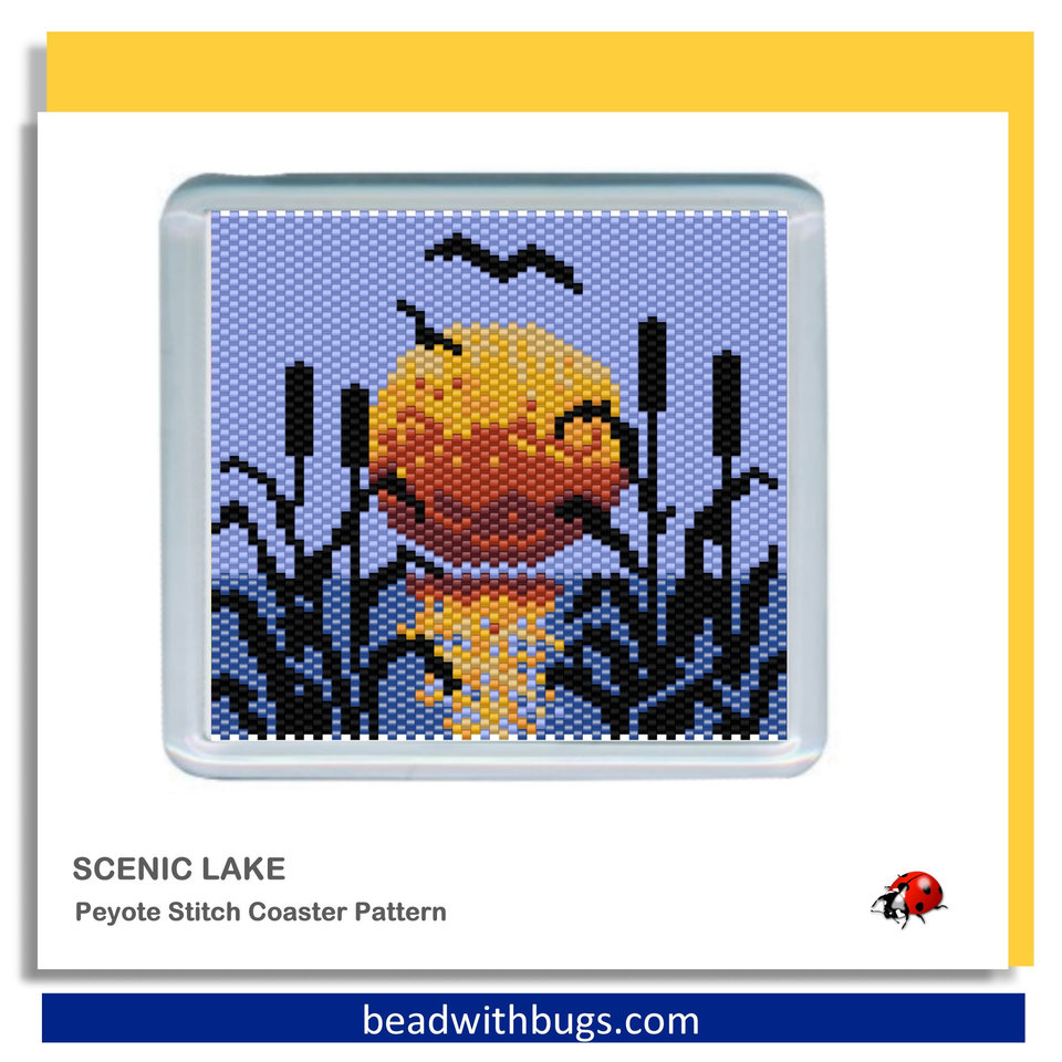 SCENIC LAKE: Peyote Stitch Beaded Coaster Pattern by Bead with Bugs