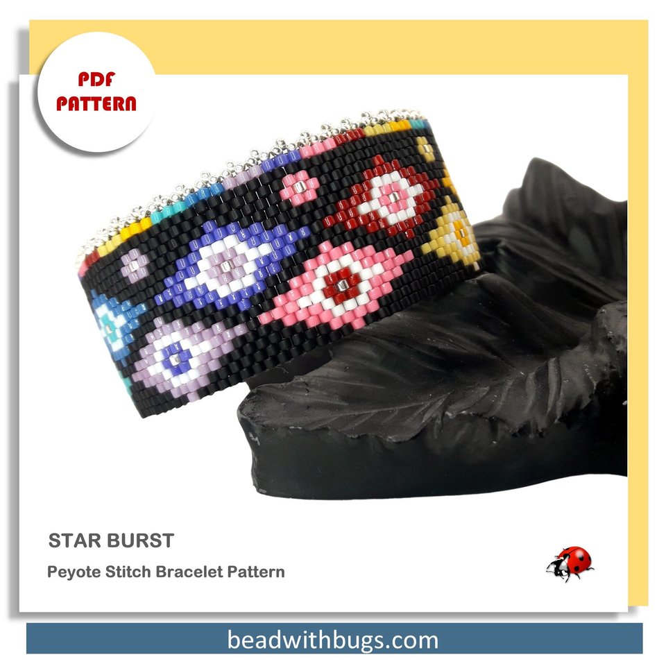 STARBURST:  A Peyote Stitch Beaded Bracelet Pattern by Bead with Bugs