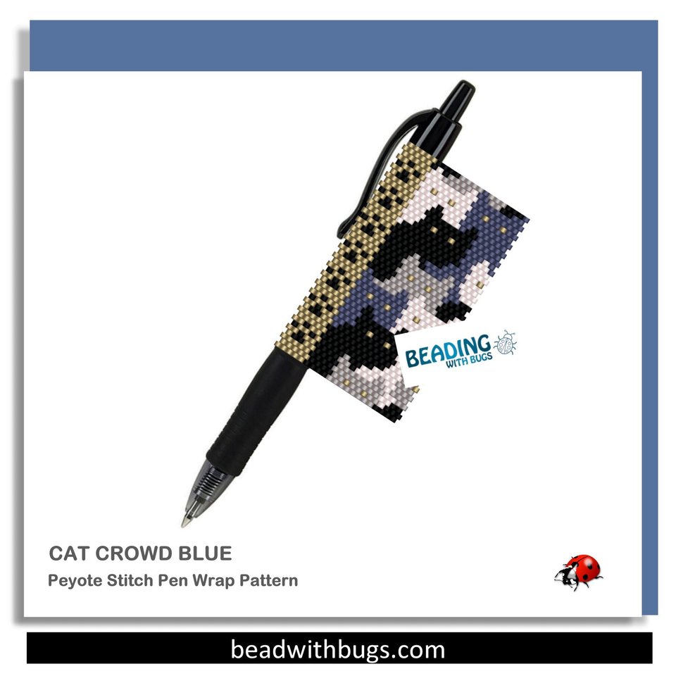 CAT CROWD:  Peyote Stitch Beaded Pen Wrap by Bead with Bugs