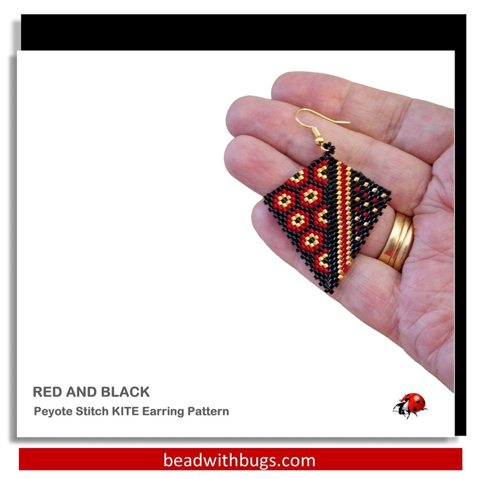 RED AND BLACK: Peyote Stitch Beading Pattern by Bead with Bugs