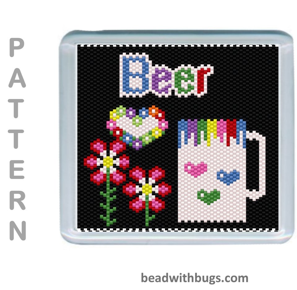 BRIGHT BEER: Peyote Stitch Beaded Coaster Pattern by Bead with Bugs