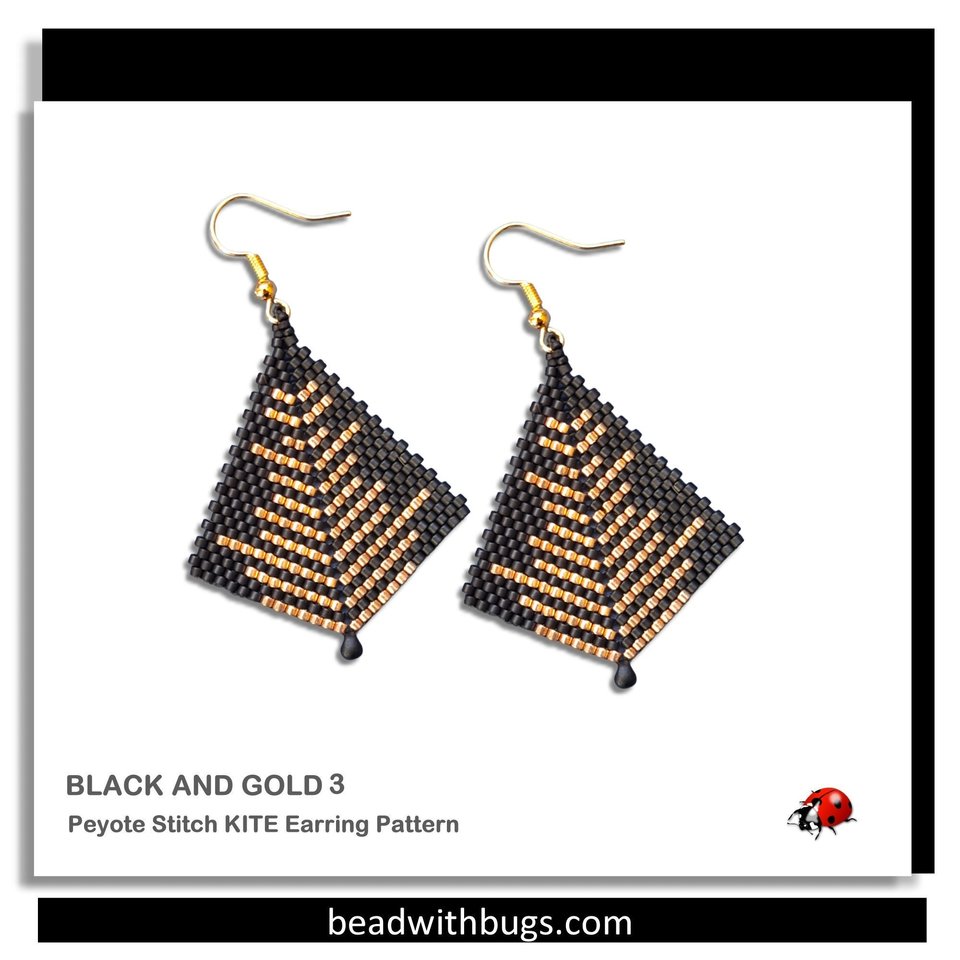 BLACK & GOLD 3: Peyote Stitch Beading Pattern by Bead with Bugs