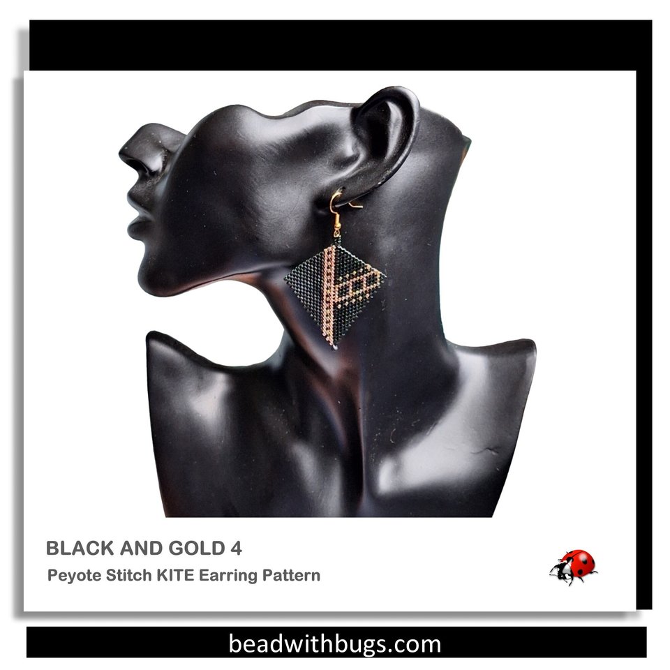 BLACK & GOLD 4: Peyote Stitch Beading Pattern by Bead with Bugs