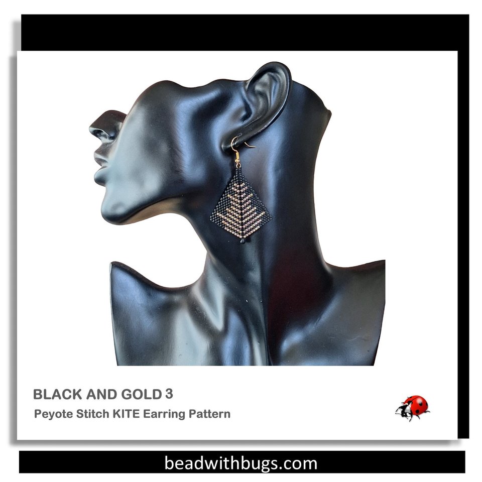 BLACK & GOLD 3: Peyote Stitch Beading Pattern by Bead with Bugs