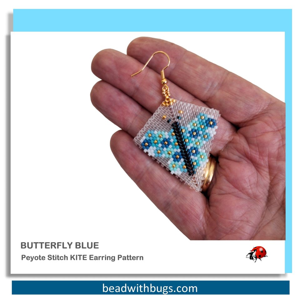 BUTTERFLY BLUE: Peyote Stitch Earring Pattern by Bead with Bugs