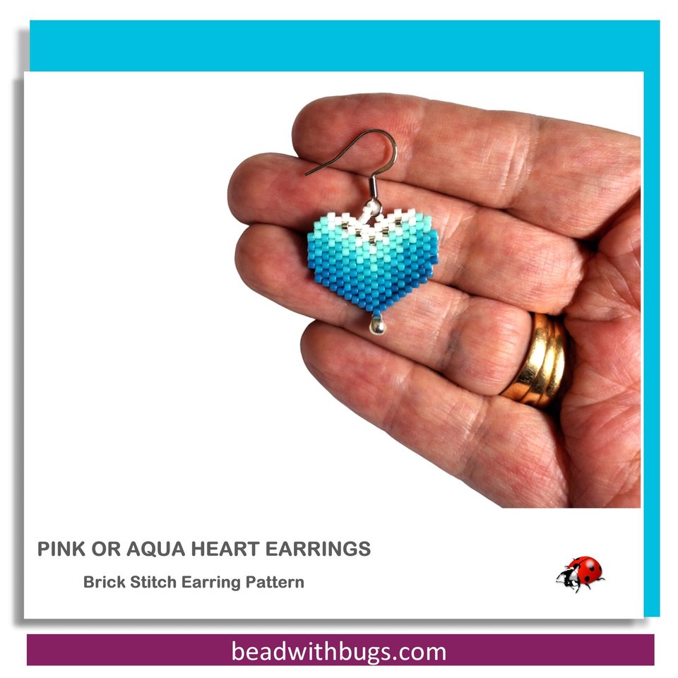PINK OR AQUA:  Brick Stitch Beaded Earrings Pattern by Bead with Bugs