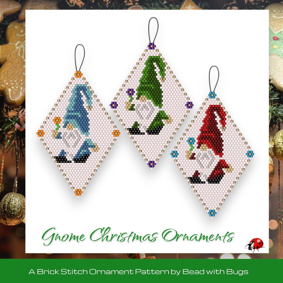 GNOMES:  Beaded Brick Stitch Ornament Pattern by Bead with Bugs