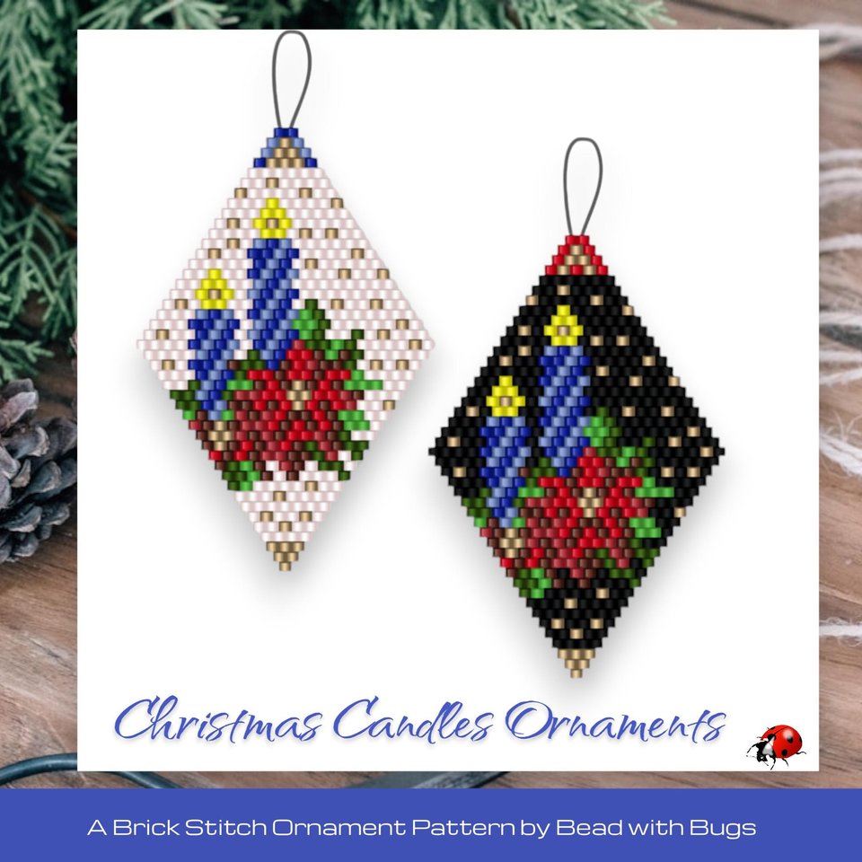 CHRISTMAS CANDLES:  Beaded Brick Stitch Ornament Pattern by Bead with Bugs