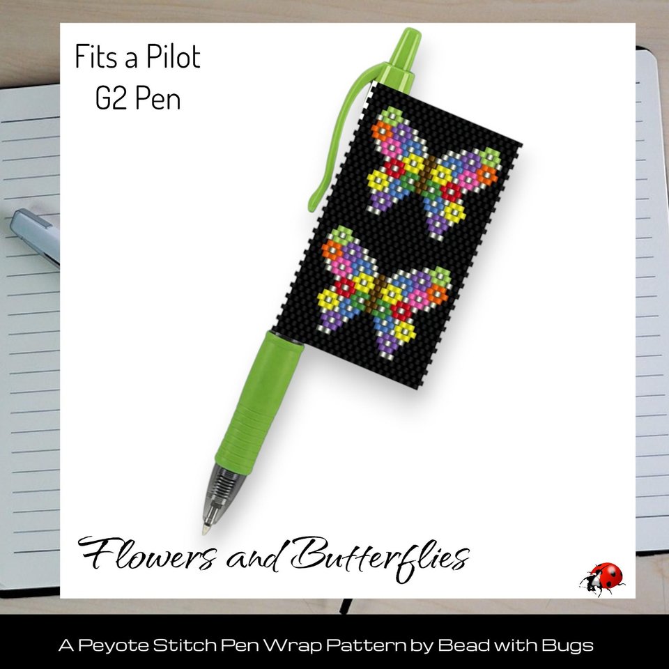 FLOWER BUTTERFLIES: Peyote Stitch Beaded Pen Wrap by Bead with Bugs