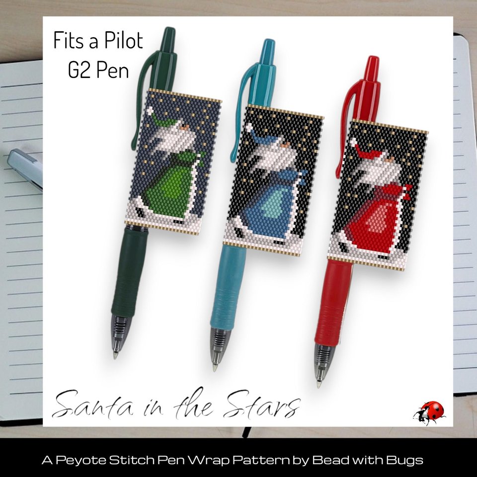 SANTA in the STARS: Peyote Stitch Beaded Pen Wrap by Bead with Bugs