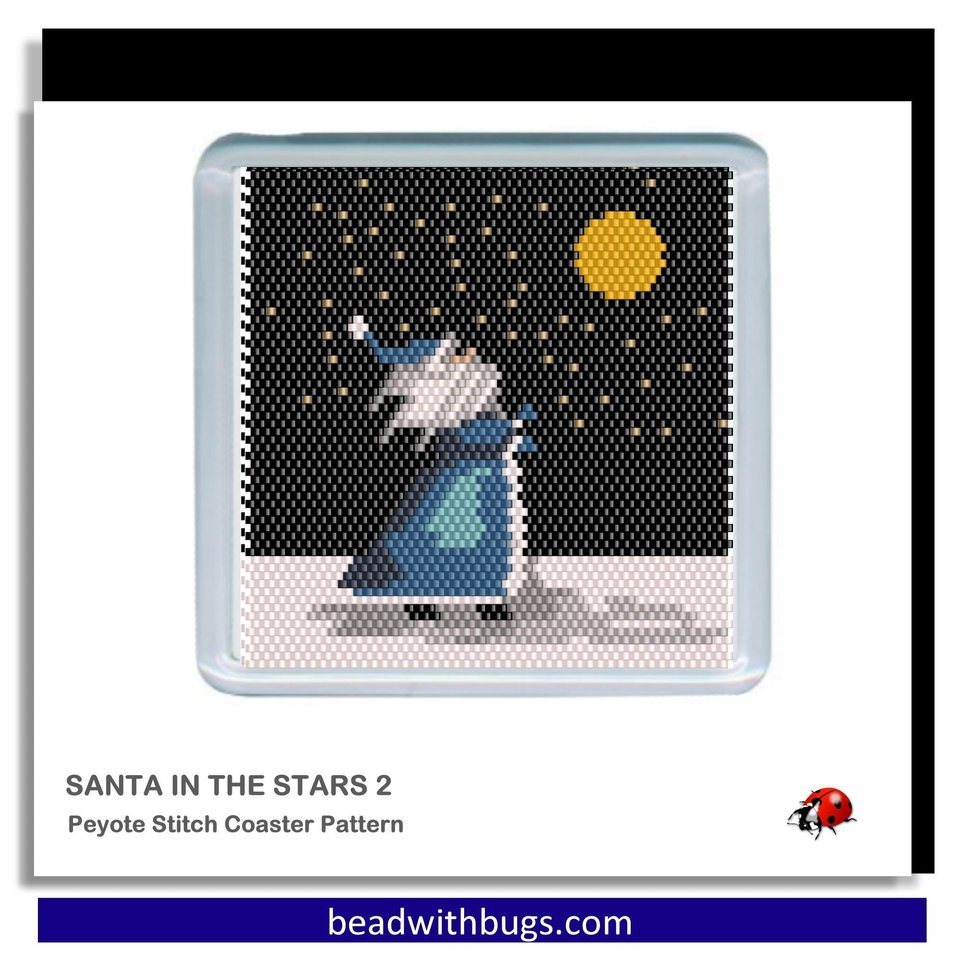 SANTA in the STARS: Peyote Stitch Beaded Coaster Pattern by Bead with Bugs