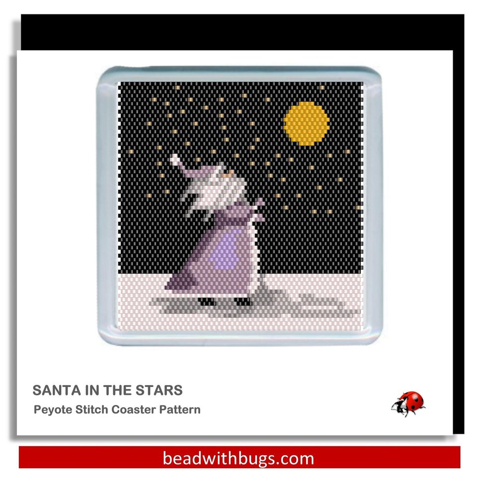 SANTA in the STARS: Peyote Stitch Beaded Coaster Pattern by Bead with Bugs