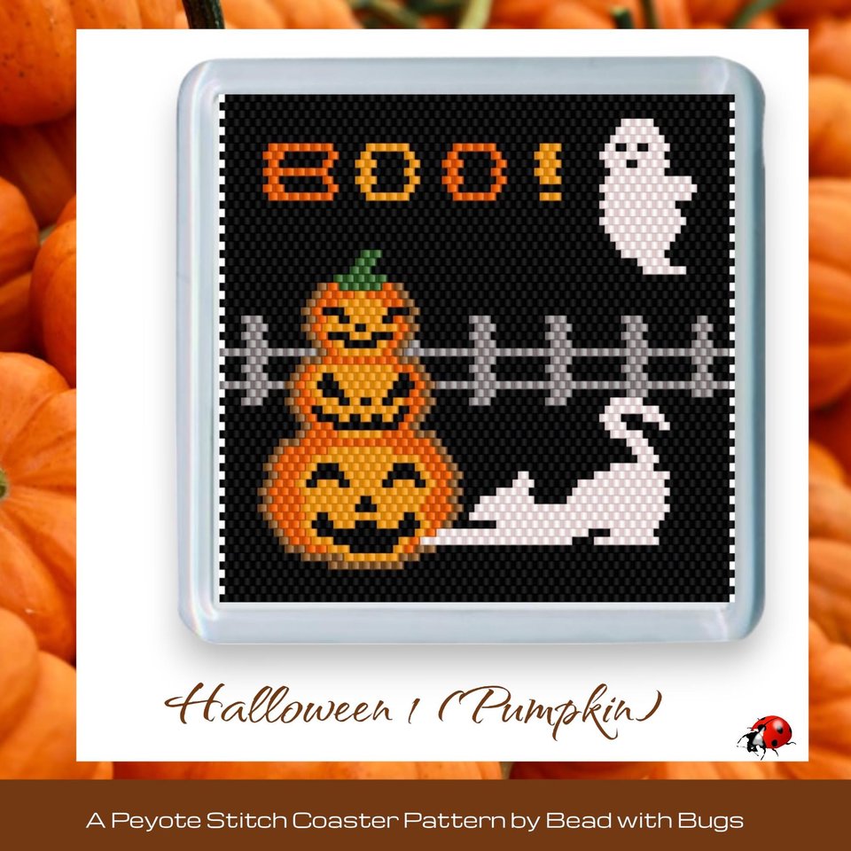 HALLOWEEN 1: Peyote Stitch Beaded Coaster Pattern by Bead with Bugs