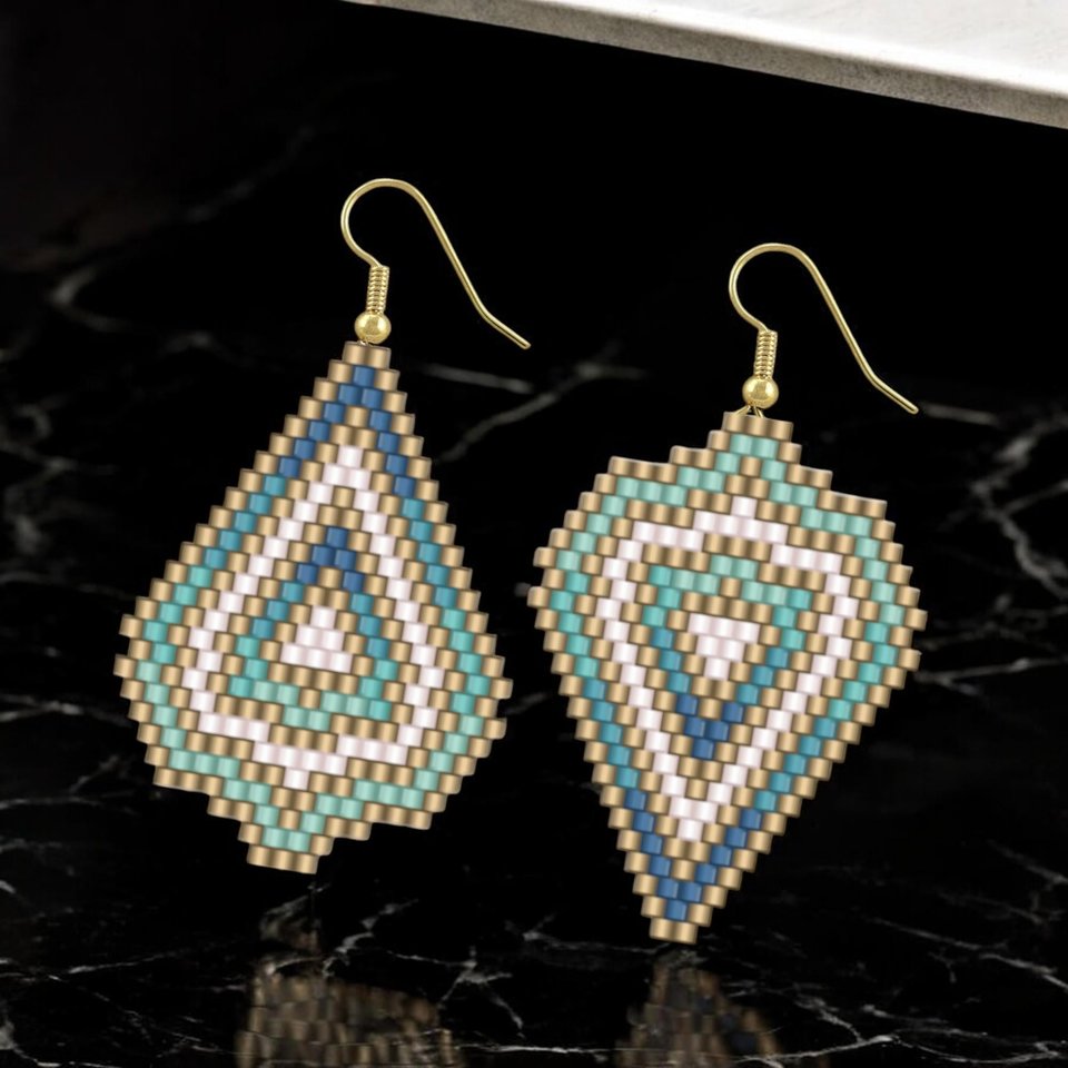 AQUA OMBRE:  Brick Stitch Beaded Earrings Pattern by Bead with Bugs