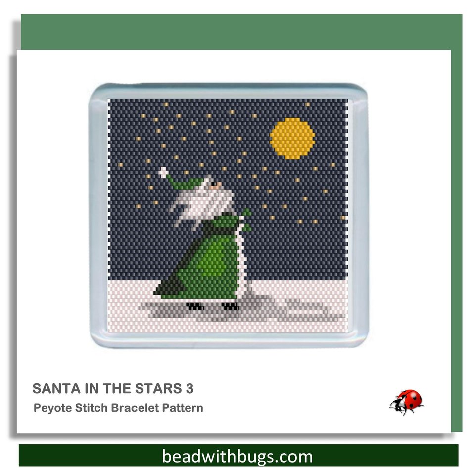 SANTA in the STARS: Peyote Stitch Beaded Coaster Pattern by Bead with Bugs