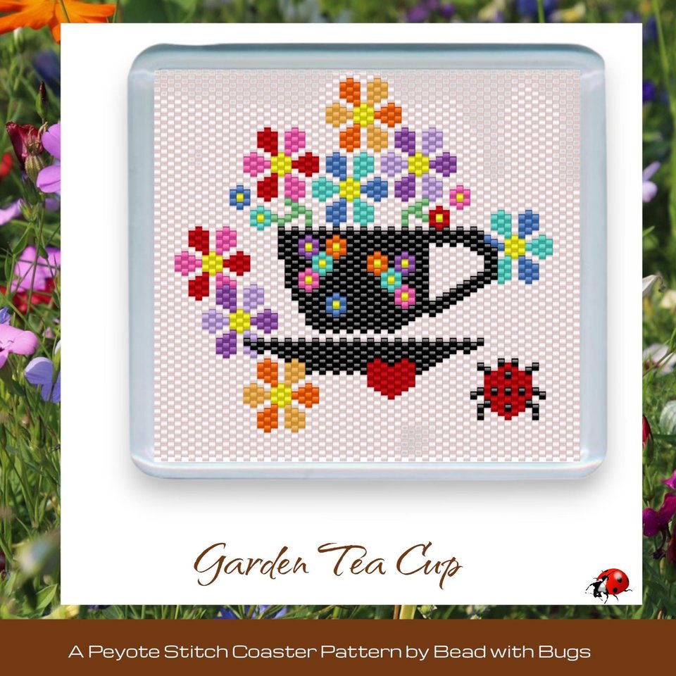 GARDEN TEA CUP: Peyote Stitch Beaded Coaster Pattern by Bead with Bugs