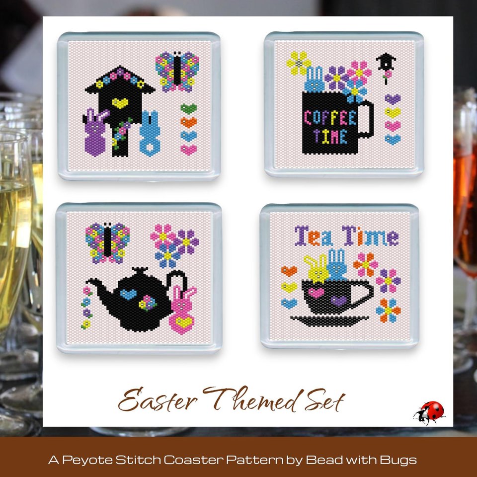 EASTER THEMED SET: Peyote Stitch Beaded Coaster Pattern by Bead with Bugs